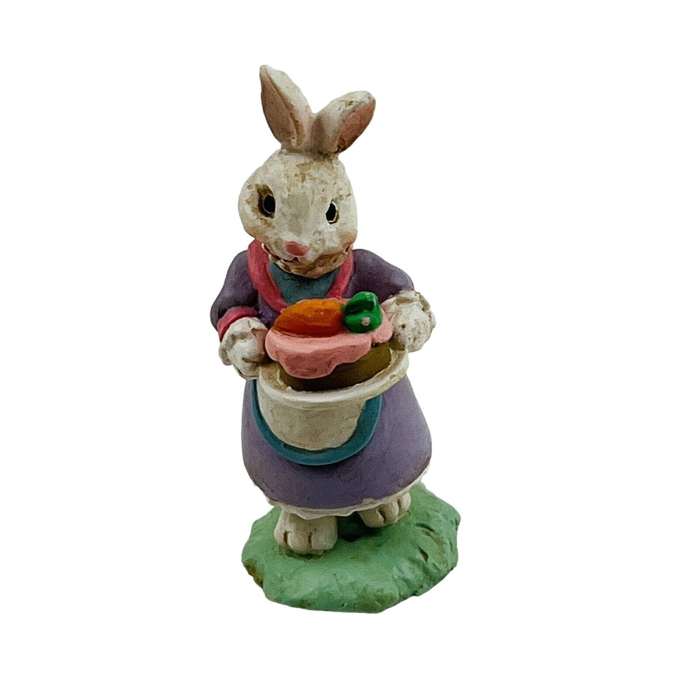 Cottontail Lane Bunny Carrot Cake Figurine Resin Purple Dress Springtime Easter